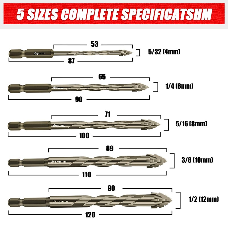WOYUOSN 5-PCS High-Strength Eccentric Twist Drill Bit, Masonry Drill Bits