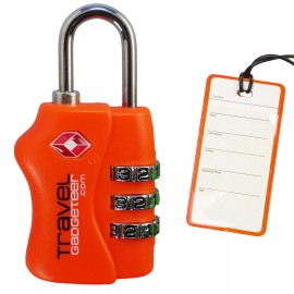 Travel Gadgeteer TSA Luggage Lock + Matching TAG | BRIGHT COLORS Easily Identify Your Luggage - Orange