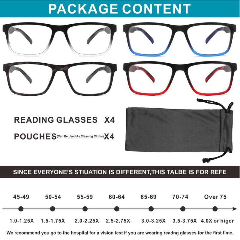 acavefox 4 Pack Reading Glasses 2.75 Men Readers Computer Blue