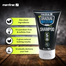 MENFIRST - Champú para oscurecer el cabello gris, color gradual para cobertura gris, hipoalergénico y sin químicos, tonos oscuros