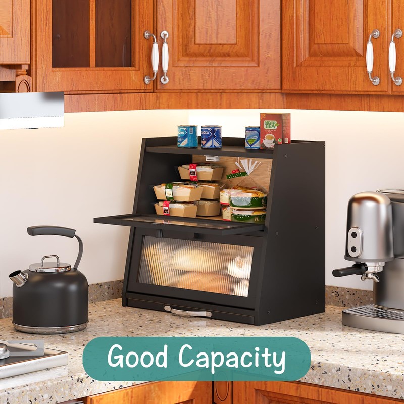 viewcare Bread Box for Kitchen Counter, Black Bread Box With