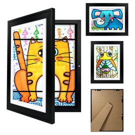 JAMAT HOME Picture Frame for Children's Drawings, A4 Frame Hinged for Arts & Artworks, Photo Frame Fillable for Opening and Changing, DIN A4 Drawings (Black)