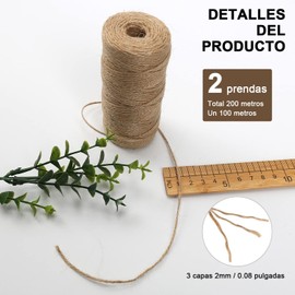 GIOD Mecate de Yute, Cuerda de Yute, 2mm x 200m, Sin Olor, Cordel de Yute Natural, para Manualidades, Jardinería, Envolver de Regalos, Materiales de Embalaje, Proyectos de Macramé