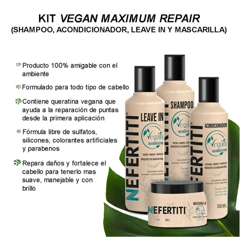 Kit Vegan Con Queratina Sin Sulfatos Sin Parabenos Nefertiti
