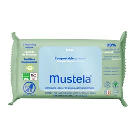 Mustela Baby Home Compostable Cleansing Wipes - Natural Avocado - For Face, Body & Diaper Area - Lightly Fragranced - 99% ingredients of natural origin & plant-based fibers - All skin types - 60 ct.