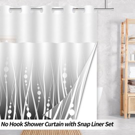 Pksoiil No Hook Design Stripe Shower Curtain Black Grey Gradient Background with White Stripes Create a Minimalist Style Modern Hotel Shower Curtain 71x74inch