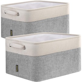 BALEINE 2 Pack Fabric Storage Bins for Shelves, Linen Storage Baskets for Organizing, Decorative Closet Bins for Clothes, Home (Grey, 12"x8"x8")