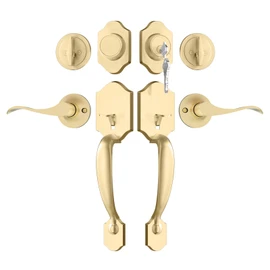 Haidms Gold Front Door Lock Set - Heavy Duty Double Door Handle With Deadbolt, Handleset With Dummy, Reversible Handle Lever for Double Front Door Hardware