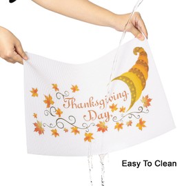 Banchif Thanksgiving Placemats Set of 4 Fall Place Mats Pumpkin Maple Leaves Table Mats Washable Non-Slip Heatproof Woven Placemats for Dining Table (17.7" X 11.8")