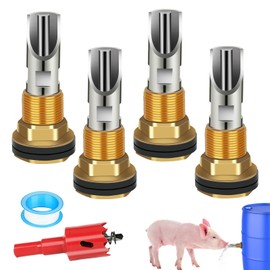 4PCS Pig Waterer Nipple, Automatic Pig Nipple Water Drinker for Barrel Kit, Stainless Steel Hog Water Drinker Feeder with Brass Water Tank Connectors Kit for Pig Goats Swine Piglets Drinking