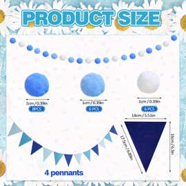 4 Stück Stoff-Wimpelkette, Wimpelkette Jute, Blau, Wimpelkette Kinderzimmer Blau Grau, Wimpelflagge Triangel-Wimpelkette Vintage Flaggen Girlande 48 Stück Garten Dekoration Hochzeit Party Outdoor