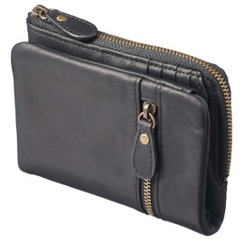 CHRISTIAN BELETT Italian Tris Men's Waxy Cowhide Leather Bifold Wallet, Soft, Bag Sewing Type, Holds 8 Cards, Silver Pass, 3 Large Pockets, black