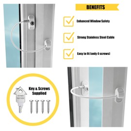 Home Secure™ Cable Restrictor Lock – Key Locking Window Security Device. Child Safety & Pet Prevention Lock. Screw Fixed for Added Security - White