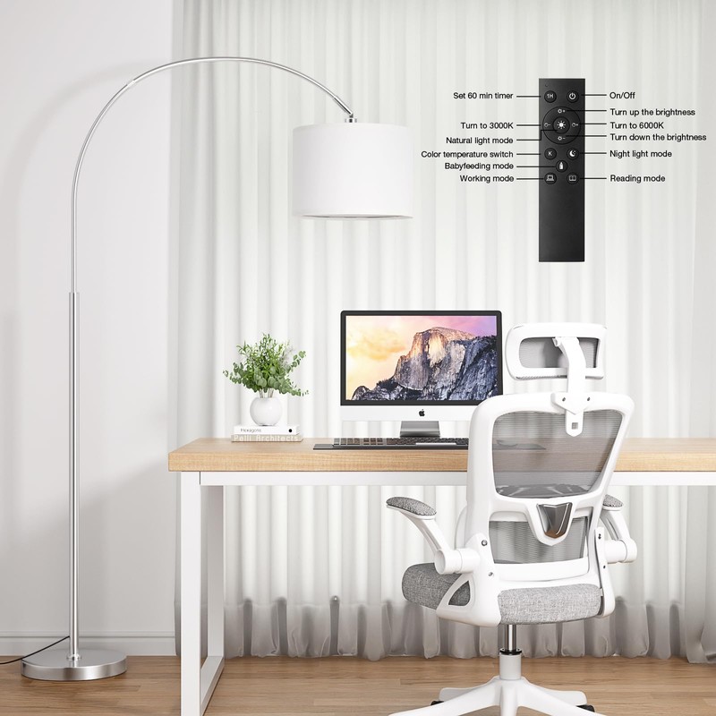 Ambimall 70" Dimmable Arc Floor Lamp with Remote, Color Temperatures