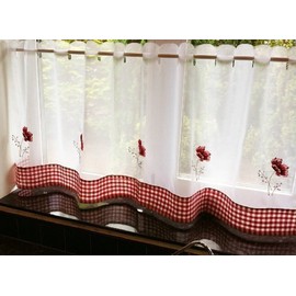 Stunning Poppy Floral RED White Restaurant Kitchen Cafe Curtain Panel 60" X 24"
