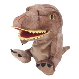 11.8in Plush Dinosaur Hand Toy Movable Mouth Soft Dinosaur Animal Hand Toy for Children Adults Brown