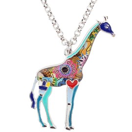 NEWEI Enamel Giraffe Necklace Chain for Women Girls Cute Giraffe Jewellery Gifts, Zinc, No Gemstone