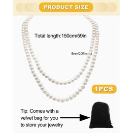 TPZORJX 1 Piece Pearl Necklace 150 cm, Pearl Necklace Women, Pearl Necklace Long, 1920S Gatsby Costume Accessories, Long Pearl Necklace, Lady White Elegant Artificial Pearl Necklaces - White