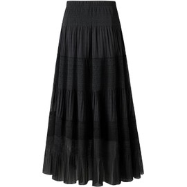 comefohome Maxi Skirts for Women UK Pleated Long Flowy Chiffon Elasticated Waist Tiered A Line Ladies Summer Skirt Floral 02 XL