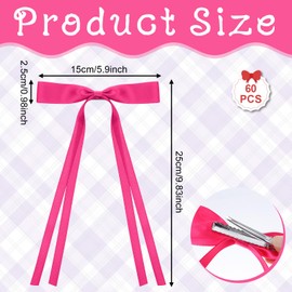 JJUNW 60Pcs Hair Bow Clips with Ribbons, Silky Satin Hair Bows Hair Clip Ribbon Accessories Long Tail for Women Girls (30 Color Mixing)