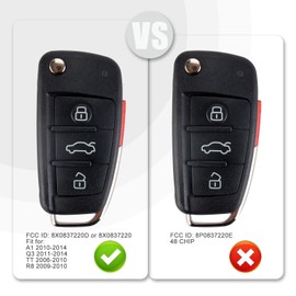 USAKeys Car Key Replacement for AUD- A1 TT R8 Q3 2009-2014 - 8X0 837 220 D 433MHz with FCC: 8X0837220D or 8X0837220 Uncut Blade HU66 Included ID48 Chip (Single)