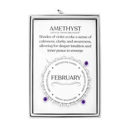 Philip Jones February (Amethyst) Birthstone Stretch Charm Bracelet with Quote Gift Box