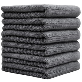 Pleasant Home Kitchen Towels (16”x 28”, 6 Pack) – Large Cotton Kitchen Hand Towels – Ribbed Half & Ribbed Diamond Design– High GSM Highly Absorbent Tea Towels Set (Grey, Half Ribbed)