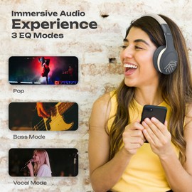 PowerLocus Bluetooth Headphones, Bluetooth Headphones Over Ear, Wireless Headphones with Microphone, 3 EQ Modes, 60Hrs Playtime, Foldable Headphones, Fabric Headband, Hi-Fi Stereo for Work/Travel/PC