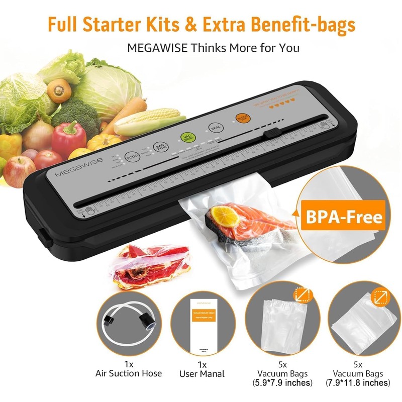 MEGAWISE Vacuum Sealer Machine, 2025 Model with 80kPa Suction Power,
