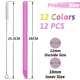 vgggrd 12 Pack Reusable Plastic Boba Straws, 12 mm X 10.3 inch Smoothie Straws with 2 Cleaning Brushes, Wide Straws for Bubble Tea, Tapioca Pearls, Milkshakes (Multicolor)