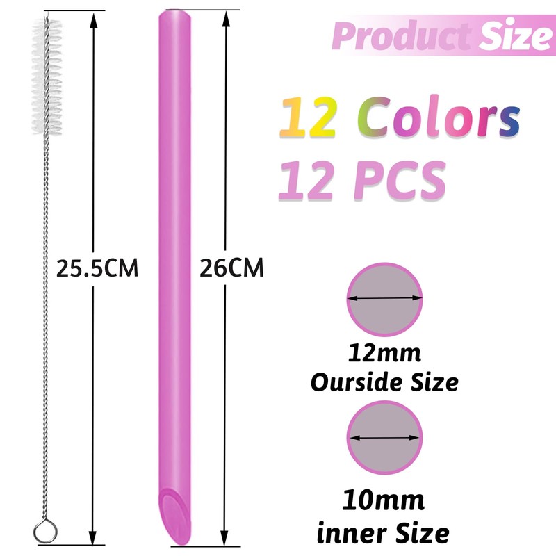 vgggrd 12 Pack Reusable Plastic Boba Straws, 12 mm X