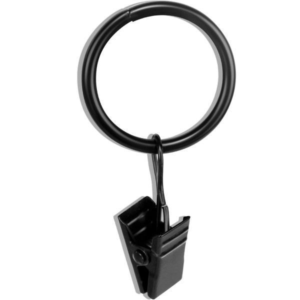 30 PCS 1-Inch Black Clips Curtain Ring for Curtain Rod, This Small Drapery Curtain Hooks with Clips Hook Fit Up to 0.4~0.75 -inch Drapery Panel