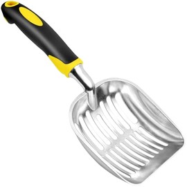 Cat Litter Scoop, Metal Cat Scooper, Rubber Handle Scoop, Sifting Shovel – Heavy Duty Aluminum Alloy Litter Box Scoop with Deep Mesh, Design for Easy Waste Removal and Cleaning(Yellow)