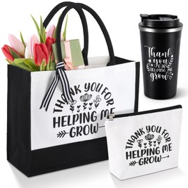 Teacher Appreciation Gifts for women 17 OZ Black Stainless Steel Tumbler Cup Canvas Totes Bag Makeup Bag Thank You Educator Teacher Gift Idea for Graduation Back to School