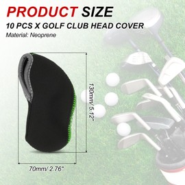 PATIKIL Golf Club Head Cover, 10 Pcs Number Golf Club Irons Covers Neoprene Driver Headcover Golf Lovers Gifts for Men Women, Black/Green