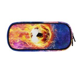 ASQVTIFE Flame Football Pencil Case for Kids School,Soccer Pencil Case for Little Boys Big Capacity Pencil Box with Compartments Pencil Organizer Bag Pen Box Kindergarten