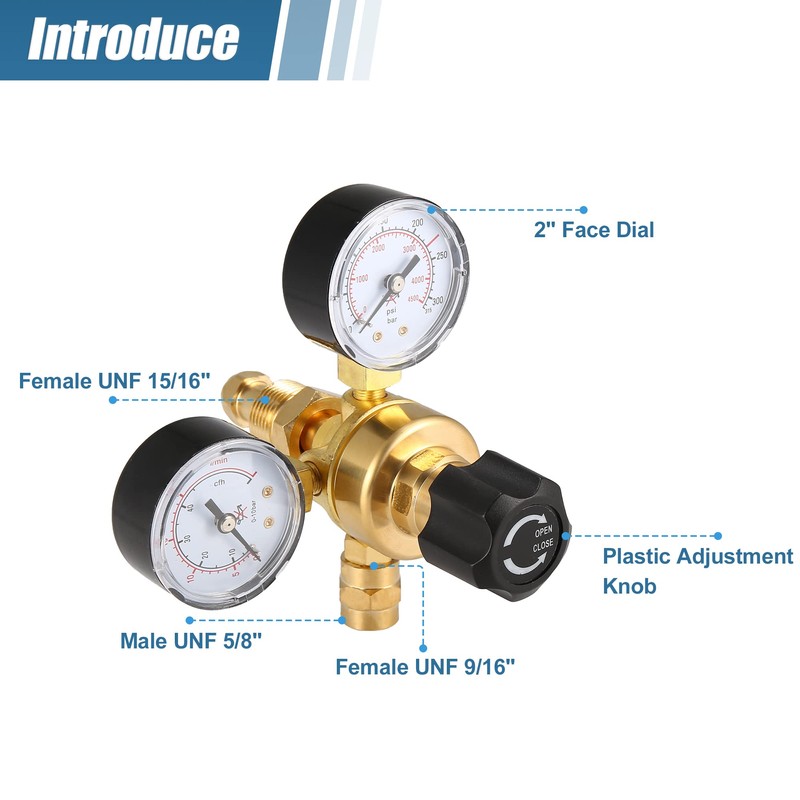 X AUTOHAUX Dual Gauge Argon CO2 Regulators Gauges Pressure Regulator