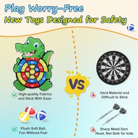 Large Crocodile Dart Board Toy Set With 9 Sticky Balls, Indoor Outdoor Garden Party Tossing Games, Toys for Kids 3-9 Year Old Children’s Bedroom Decoration, Birthday