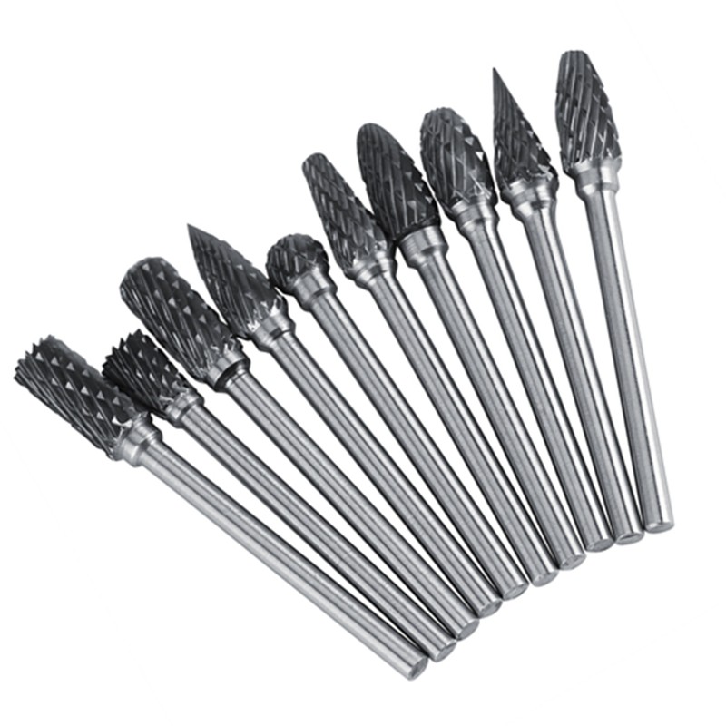 10pcs Tungsten Carbide Steel Rotary Files Burr Set 3mm Shank