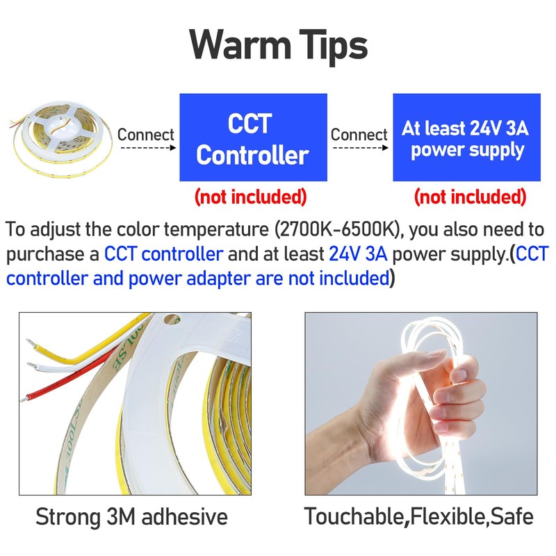 GOMING 24V CCT Tunable White COB LED Strip Lights 2700-6500K