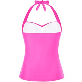 Women Tankini Bathing Suit Top - Halter Swim Tops Only Tummy Control No Bottom Swimwear Hot Pink M, Hot Pink, Medium