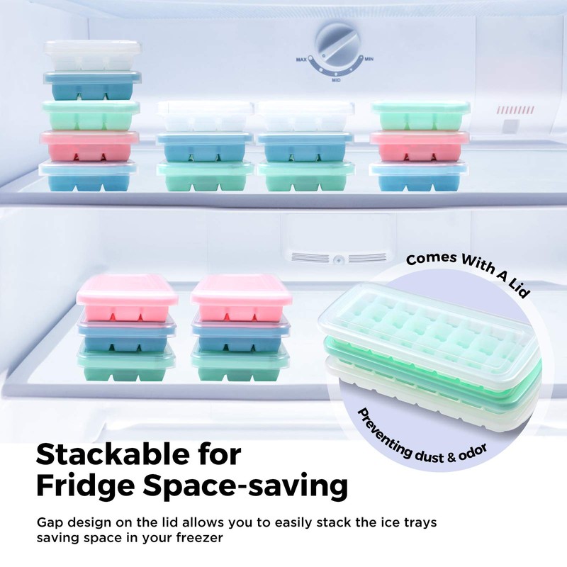 Humbee Ice Cube Tray, Soft Silicone Ice Tray with Lid,