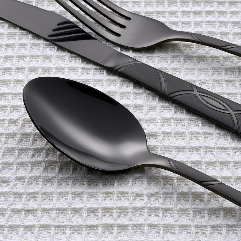 GoGeiLi 40-Piece Black Flatware Set, Stainless Steel Cutlery Set Service