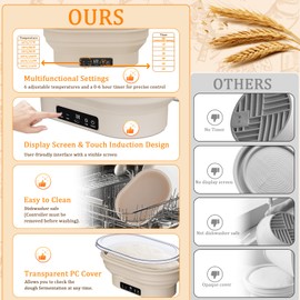 PChero Heating Sourdough Bread Proofing Basket with 6 Temp & Timer, 11" Oval Sourdough Starter Kit, Foldable Silicone Bread Bowl, Ideal for Bread Making, Thawing, Yogurt & Pet Food Warmer