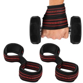 flintronic Lifting Straps Figure 8, Weight Lifting Straps Professional Lifting Straps with Neoprene Inner Grip Aid, Wrist Protection Grip for Lifting Aid Strength Training Fitness (Red)