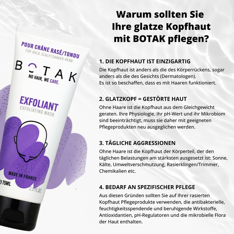 BOTAK Gentle Cleansing Exfoliator for Baldness/Shaved/Shorn Head | 99% Natural