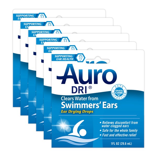 Auro Dri Swimmerâ€™s Ears Drying Drops | Relives Discomfort from water clogged ears | 1 Fl Oz (Pack of 6)