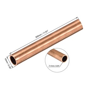 TA-VIGOR Copper Round Tube, 10mm OD 1mm Wall Thickness 300mm Long Straight Pipe Tubing for Hobbies, Crafts, Building Models, Building Decorations, Frames, Industrial, Gardening Products