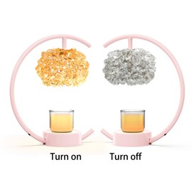 Yeuslor Pink Candle Warmer Lamp for Jar Candles with Adjustable Brightness＆Timer，Handcrafted Crystal＆Wooden Base,Candle Lamp Luxurious Design+2Bulbs,Home Decoration Electric Candle lamp(C-Shaped)