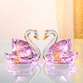 DOJOZ Crystal Swan A Pair Valentines Day Sweet Gifts Figurine Collection Ornament (Pink)